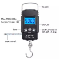 50kg/10g Portable LCD Electronic Hand Scale Travel Hanging Fish Scale with 100cm Long Retractable Me