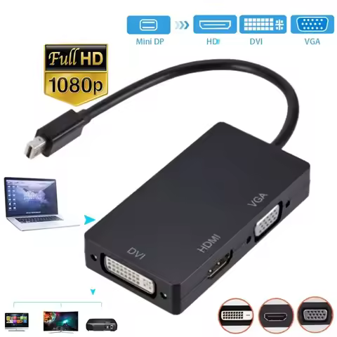 3 in 1 Thunderbolt Mini DP to HDMI VGA DVI Converter 1080P Mini DP Cable Adapter for MacBook Pro Air