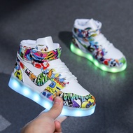 Light Up Shoes 【 Kasut Bersinar 】 - LED High-Top Sneakers for Kids, Unisex Glow in The Dark Sports S