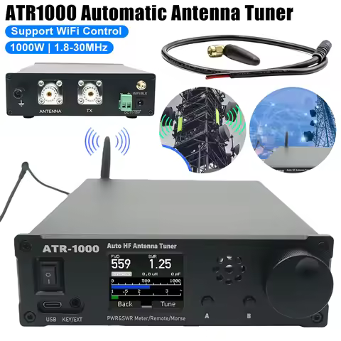 1000W ATR1000 Automatic Antenna Tuner 1.8In TFT Screen Full Waveband Radio Receiver 1.8-30MHz WiFi W