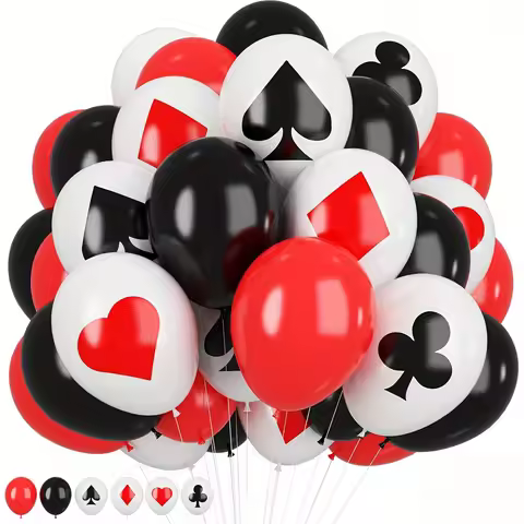 32pcs Poker Balloons, Casino Theme Party Balloons Black White Red Poker Card Latex Balloon Red Black