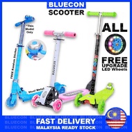 Scooter Skuter Free Upgrade 3 LED Wheels Free Ring Bell Adjustable Foldable Mainan Budak Perempuan Lelaki BLUECON