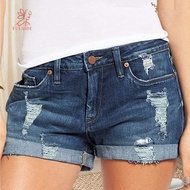 fulaide- Comfortable Shorts Denim Shorts for Women Women’s Mid-rise Ripped Denim Shorts with Pockets