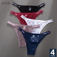 FINETOO 4PCS/Set Women's Lace Lingerie Panties Mesh Gstring Female Underpant Sexy Letter Panties Thong Girls Underwear Intimates