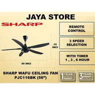 SHARP WAFU 5 BLADE CEILING FAN / KIPAS SILING WITH REMOTE CONTROL 56" PJC116BK
