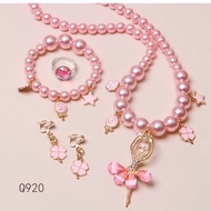 Children Necklace Bracelet Ear Clip Set Princess Ring Girls Jewelry Pearl Bracelet Baby Holiday Gift