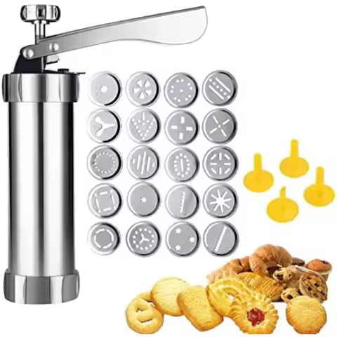 Stainless Steel Cookie Cutter Set Cookie Press Gun and 20 Cookie Plates and 4 Nozzles DIY Cookie Mak