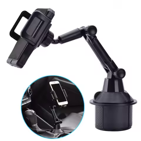 Car Cup Phone Mount, 360°Rotatable Adjustable Arm Navigation Bracket for iPhone Samsung Smartphones 