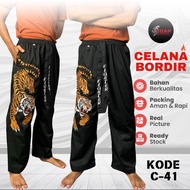 Celana Pakaian Silat Bordir Komprang Pangsi C-41 Motif Gambar Macan Harimau Tebal Ukuran Dewasa