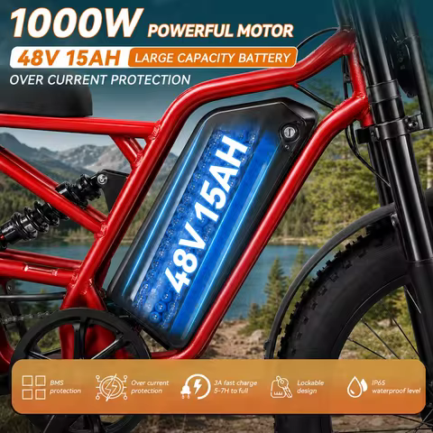 IKINGI S6pro 1000W Peak Electric Moped E-Bike | 48V 15Ah Lockable Battery, Full Suspension & 16x4" F
