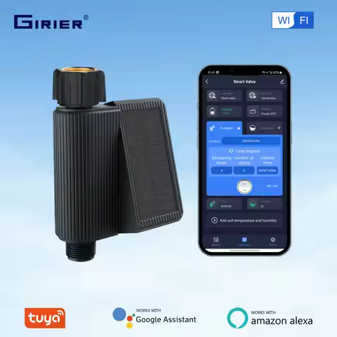 GIRIER Tuya Smart Water Timer Solar Powered Wifi Hose Faucet Timer with Brass Inlet Programmable Spr