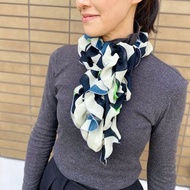 Ballett 幾何圖案壓褶圍巾 綠色系 蓬鬆柔軟 一鍵輕鬆戴 日本製 可居家水洗