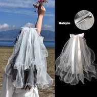 SR152 Sweetpea White Veil Hairpin Bridal Veil with White ribbon