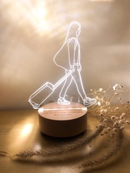 旅行體驗生活美好【質感線條】原木Led夜燈藍芽喇叭  客製化夜燈