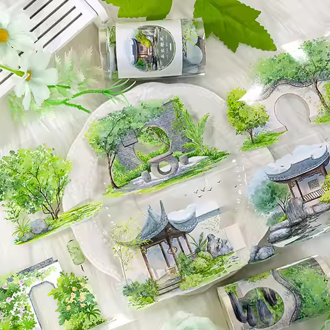 7cm*2m Green Garden PET Washi Tape Green Plant Transparent Stickers Decorative Adhesive Tape For Scr