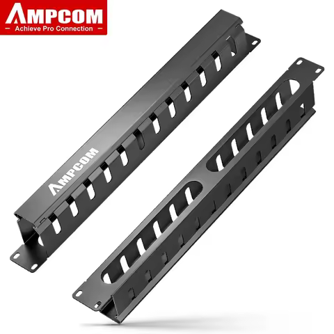 AMPCOM 1U Cable Management Horizontal Mount 19 inch Server Rack , 12/24 Slot Metal Finger Duct Wire 
