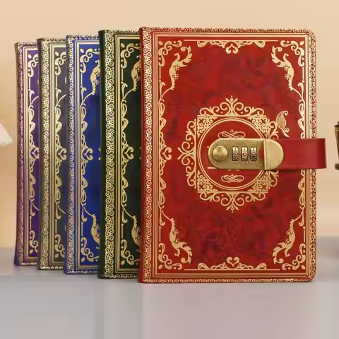 【C】A5 Retro Digital Password Notebook Journal With Lock Diary PU Leather Privacy Notebook Sub-Passwo
