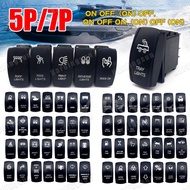 12V 24V Marine Boat Rocker Switch Blue Led HORN 5P/7P ON OFF, (ON) OFF, ON OFF ON, (ON) OFF (ON) Wat
