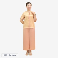 Đồ bộ trung niên nữ lụa họa tiết cao cấp ANCHI mặc nhà làm quà tặng cho mẹ - B30