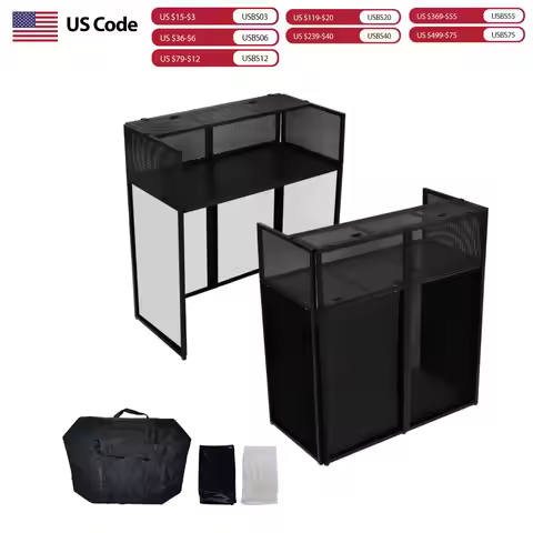Portable DJ Booth Stand with Metal Frame, Height Adjustable Foldable DJ Table Rack with Black and Wh