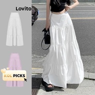 (KOL‘s pick) Lovito Casual Plain Basic Skirt for Women L85AD112 Lovito Rok Basic Polos Kasual untuk 