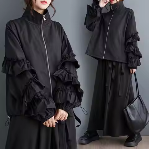 New Autumn Style Short-Style British-Style Wooden-Earbud Small-Chic Dark Jacket-Style Coat