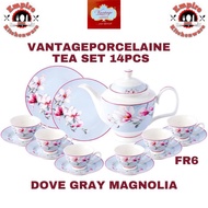 Vantage Tea Set Porcelain 14pcs Dove Grey Magnolia