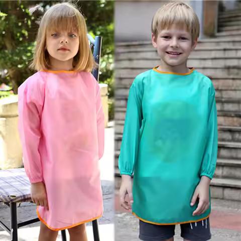 Waterproof Baby Boys Girls Feeding Bibs Long Sleeve Apron for Kids School Painting Drawing Children 