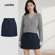 Lovito Skirt Kasual Wanita Sulaman Polos Musim Panas/Musim Bunga L133AD476