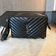 YSL MONOGRAM 銀色LOGO肩背相機包/黑