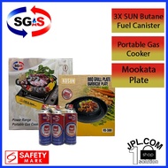 SGAS Mookata Set (BBQ Grill Plate + Portable Gas Cooker (TY101) + 3X SGAS Butane Fuel Canister)