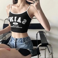 Top Navel Print Retro Street Style Letter Contrast Color BM Slim-fit 2022 American Vest Slimmer Look