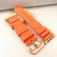 Apple Watch 沛納海 新款 代用 閃電款 錶帶 橘色 運動錶帶 橡膠錶帶  玫瑰金 不鏽鋼針釦 42 44