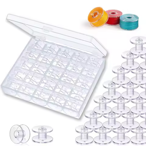 25pcs Home Sewing Machine Bottom Thread Bobbin Set Sewing Accessories Clear Plastic Spools with Stor