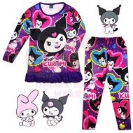 (9Y-12Y) Kids PURPLE KURO LOVE FRAME Long Sleeve Full Microfiber Ruffle Pajamas - Girls Baju Tidur B