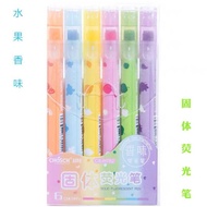Overtime CS-H762 Solid Highlighter Fruit 6 Colors Fun Rotating Retractable Solid Highlighter