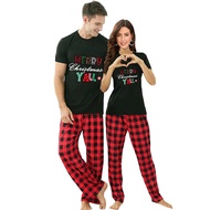 iHapHap Matching Couple Christmas Pajamas Set Short Sleeve Tops and Classic Plaid Pants Loungewear H