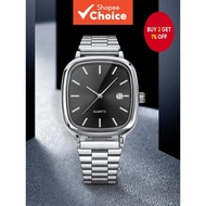Men's Minimalist Square Shape Quartz Watch with Date - Silver Relo.