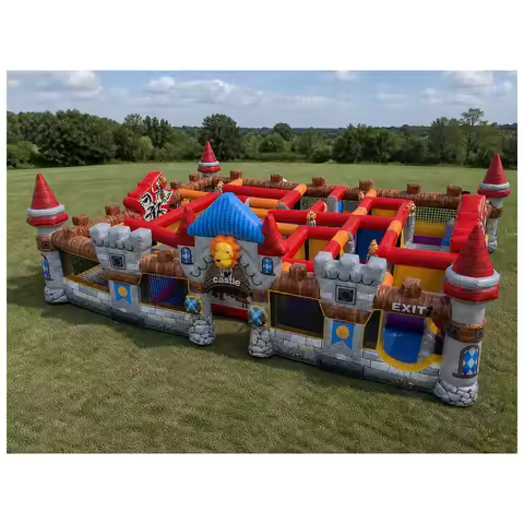 Large Stone Castle Open Top Inflatable Maze with Blower 12X12m 39X39ft Venue Rental Commercial Event