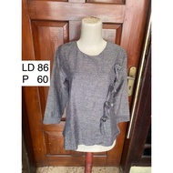 Grey Blouse Top Bow Ribbon Grey Top Wanita