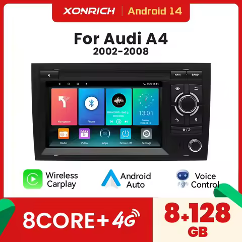 7" Wireless Carplay 8GB 128GB Android 14 Car Multimedia AutoRadio For Audi A4 B8 B6 B7 S4 B7 B6 RS4 