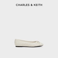 CHARLES&KEITH ใหม่ Flat Shoes CK1-70900563 รองเท้าบัลเล่ต์ทอโบว์แบน Chalk 37