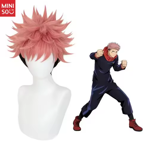 Miniso Yuji Itadori Cosplay Wig - Pink Black Spiky Anime Hair for Jujutsu Kaisen Costume