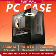 PC Case Gaming M-ATX Tempered Glass Office PC Case with Side Panel 3 RGB Fans Black/White