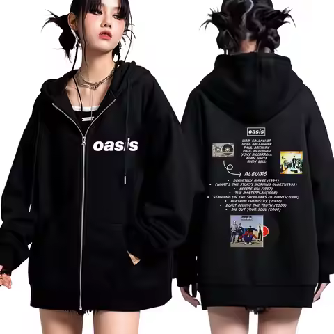 OASIS Band British Rock Fashion Print Zipper Hoodie Men's Long-sleeved Thick Casual Jacket Autumn Wi
