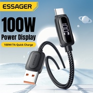 Essager 7A 100W USB-A to Type-C Data Cable  Digital Display Charging Cable Match Velcro