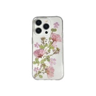 粉紅櫻花 天然綠枝葉 手工押花手機殼 適用於iPhone Samsung Sony