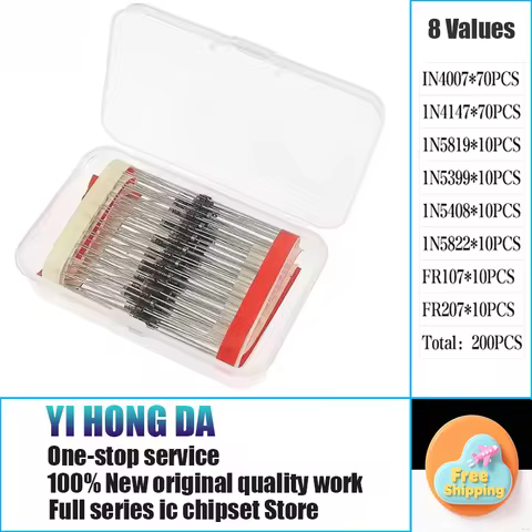 100/200PCS Rectifier Diode Resistor Kit 1N4001 1N4004 1N4007 1N4148 1N5408 1N5819 1N5822 1N5404 FR10