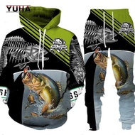ลายพรางตกปลาคาร์พแบบ3D สำหรับผู้ชายเสื้อผ้าแบบมีฮู้ดสำหรับแขนยาวชุดกีฬาแทร็คสูทกางเกงสำหรับตกปลา