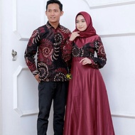 batik couple gamis terbaru kombinasi polos couple gamis syar'i - kmj panjang a xl